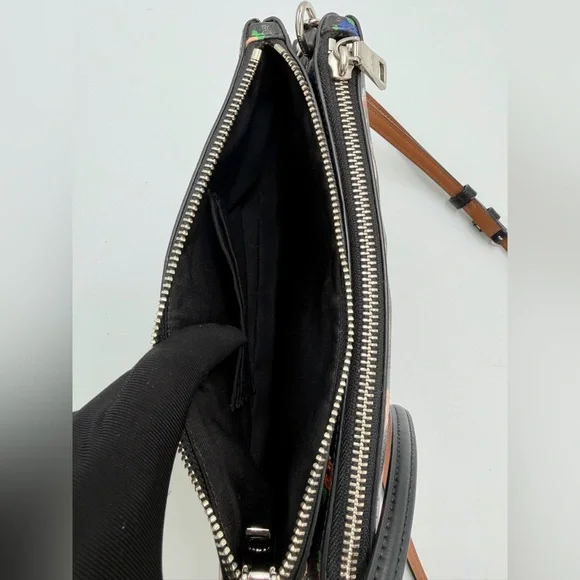 Coach F57628 Floral Double Zip Crossbody Bag Black Multicolor Floral - Picture 7 of 9